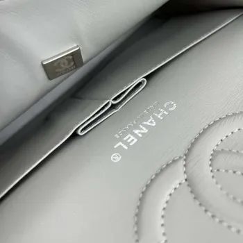 Chanel A01112 Flap Classic Handbag Grained Calfskin & Silver Tone Metal Gray