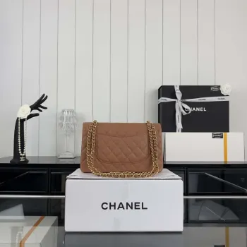 Chanel A01112 Flap Classic 11.12 Handbag Grained Calfskin & Gold Tone Metal Brown