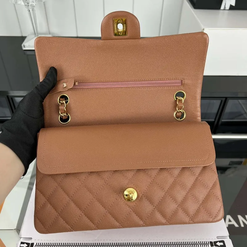 Chanel A01112 Flap Classic 11.12 Handbag Grained Calfskin & Gold Tone Metal Brown