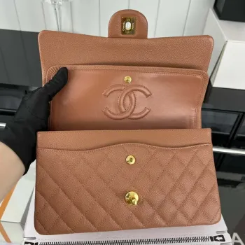 Chanel A01112 Flap Classic 11.12 Handbag Grained Calfskin & Gold Tone Metal Brown