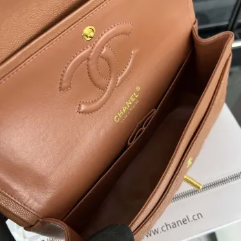 Chanel A01112 Flap Classic 11.12 Handbag Grained Calfskin & Gold Tone Metal Brown