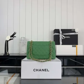 Chanel A01112 Flap Classic 11.12 Handbag Grained Calfskin & Gold Tone Metal Kelly Green