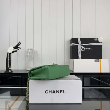 Chanel A01112 Flap Classic 11.12 Handbag Grained Calfskin & Gold Tone Metal Kelly Green