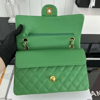 Chanel A01112 Flap Classic 11.12 Handbag Grained Calfskin & Gold Tone Metal Kelly Green
