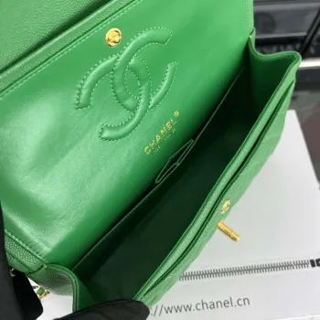 Chanel A01112 Flap Classic 11.12 Handbag Grained Calfskin & Gold Tone Metal Kelly Green