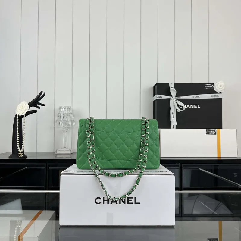 Chanel A01112 Flap Classic 11.12 Handbag Grained Calfskin & Silver Tone Metal Kelly Green