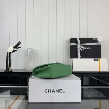 Chanel A01112 Flap Classic 11.12 Handbag Grained Calfskin & Silver Tone Metal Kelly Green