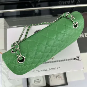 Chanel A01112 Flap Classic 11.12 Handbag Grained Calfskin & Silver Tone Metal Kelly Green