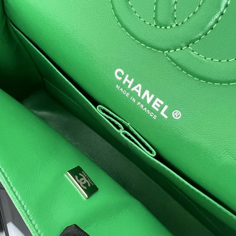 Chanel A01112 Flap Classic 11.12 Handbag Grained Calfskin & Silver Tone Metal Kelly Green