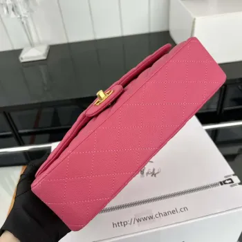 Chanel A01112 Flap Classic 11.12 Handbag Grained Calfskin & Gold Tone Metal Rose red