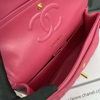 Chanel A01112 Flap Classic 11.12 Handbag Grained Calfskin & Gold Tone Metal Rose red