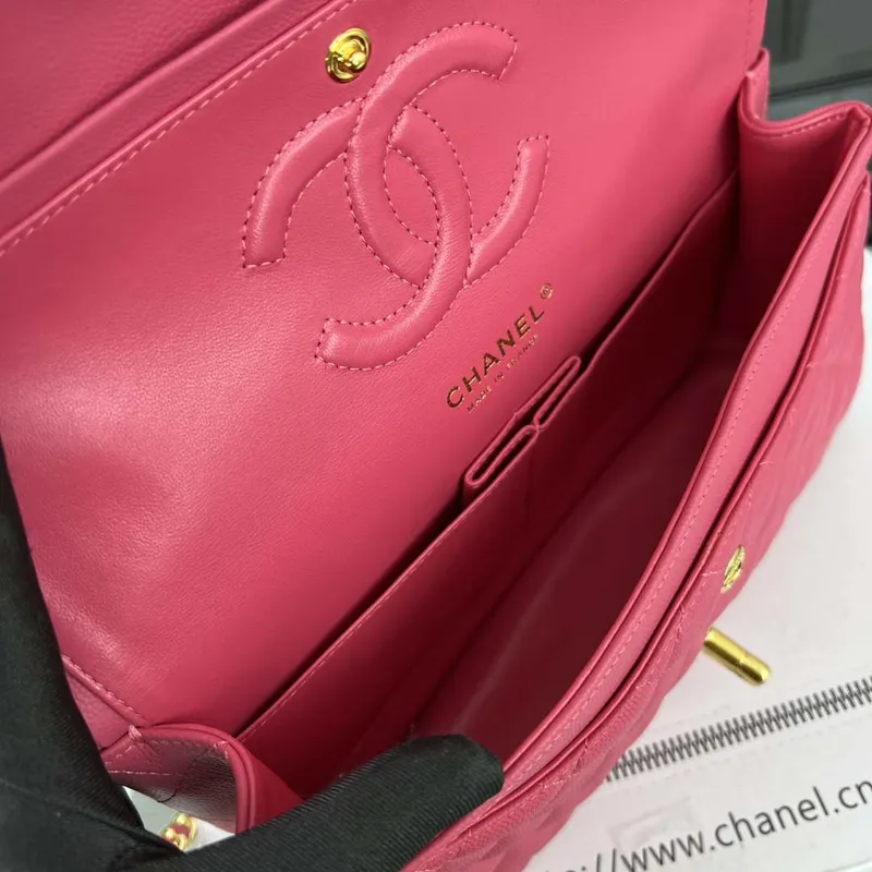 Chanel A01112 Flap Classic 11.12 Handbag Grained Calfskin & Gold Tone Metal Rose red