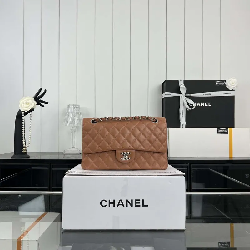 Chanel A01112 Flap Classic 11.12 Handbag Grained Calfskin & Silver Tone Metal Brown
