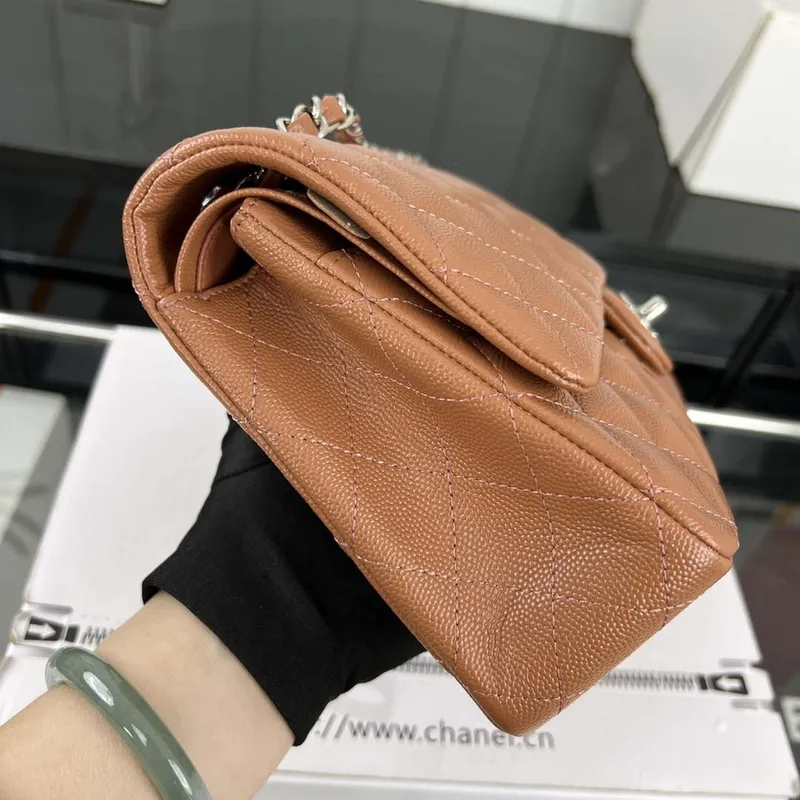 Chanel A01112 Flap Classic 11.12 Handbag Grained Calfskin & Silver Tone Metal Brown