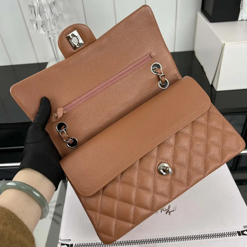 Chanel A01112 Flap Classic 11.12 Handbag Grained Calfskin & Silver Tone Metal Brown