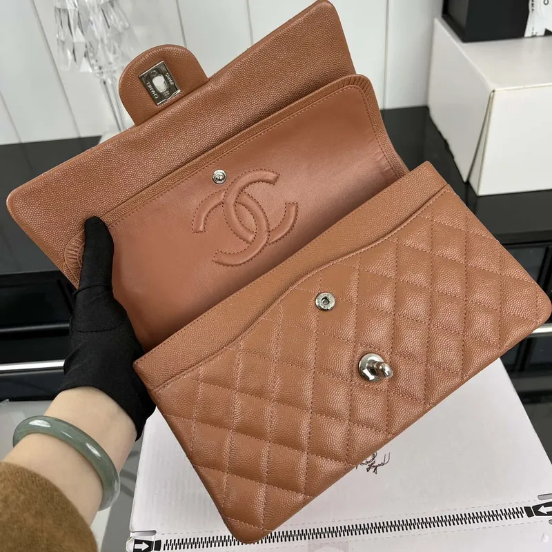 Chanel A01112 Flap Classic 11.12 Handbag Grained Calfskin & Silver Tone Metal Brown