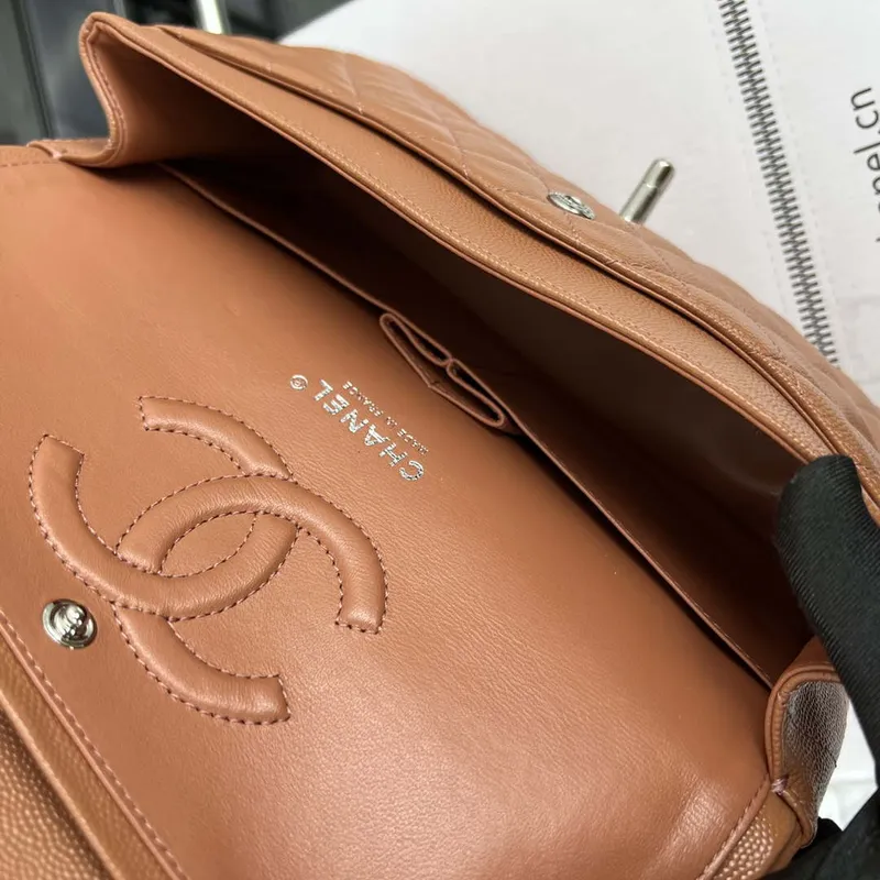 Chanel A01112 Flap Classic 11.12 Handbag Grained Calfskin & Silver Tone Metal Brown