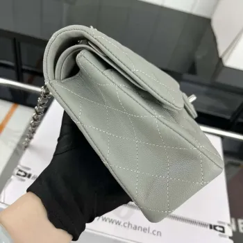 Chanel A01112 Flap Classic 11.12 Handbag Grained Calfskin & Silver Tone Metal Gray
