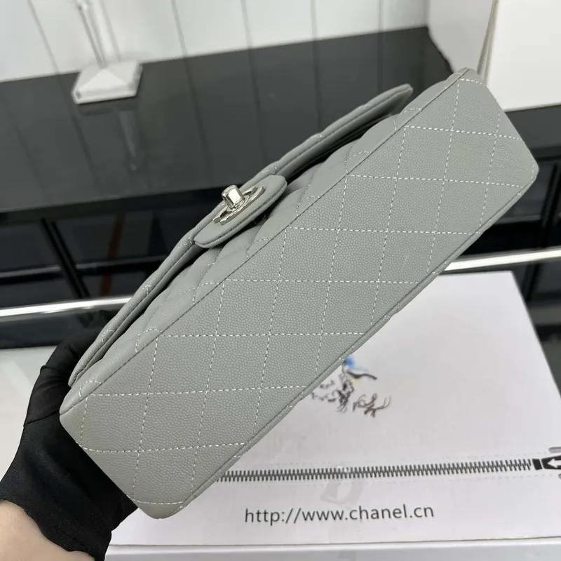 Chanel A01112 Flap Classic 11.12 Handbag Grained Calfskin & Silver Tone Metal Gray