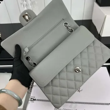 Chanel A01112 Flap Classic 11.12 Handbag Grained Calfskin & Silver Tone Metal Gray