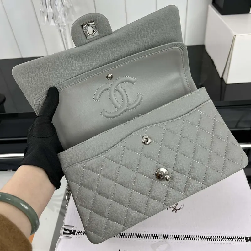 Chanel A01112 Flap Classic 11.12 Handbag Grained Calfskin & Silver Tone Metal Gray