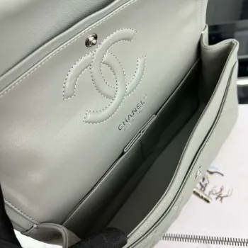 Chanel A01112 Flap Classic 11.12 Handbag Grained Calfskin & Silver Tone Metal Gray