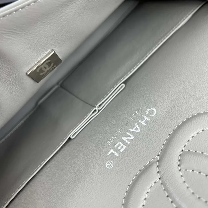 Chanel A01112 Flap Classic 11.12 Handbag Grained Calfskin & Silver Tone Metal Gray