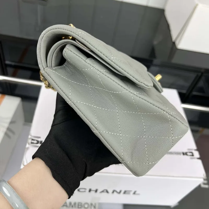 Chanel A01112 Flap Classic 11.12 Handbag Grained Calfskin & Gold Tone Metal Gray