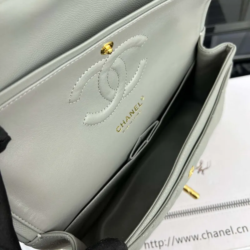 Chanel A01112 Flap Classic 11.12 Handbag Grained Calfskin & Gold Tone Metal Gray