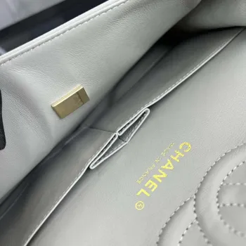 Chanel A01112 Flap Classic 11.12 Handbag Grained Calfskin & Gold Tone Metal Gray