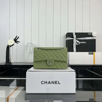 Chanel A01112 Flap Classic 11.12 Handbag Grained Calfskin & Silver Tone Metal Green