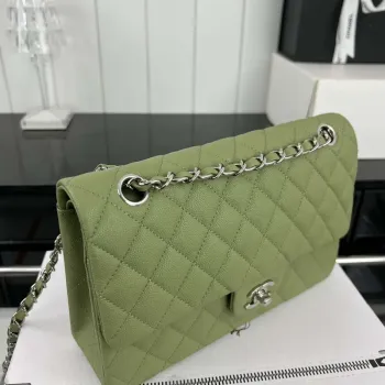 Chanel A01112 Flap Classic 11.12 Handbag Grained Calfskin & Silver Tone Metal Green