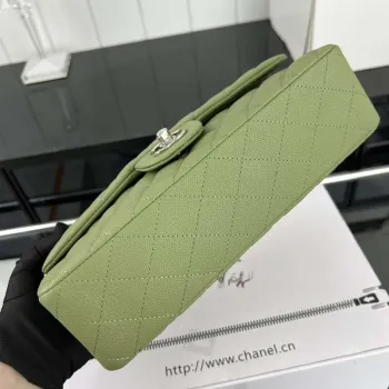 Chanel A01112 Flap Classic 11.12 Handbag Grained Calfskin & Silver Tone Metal Green