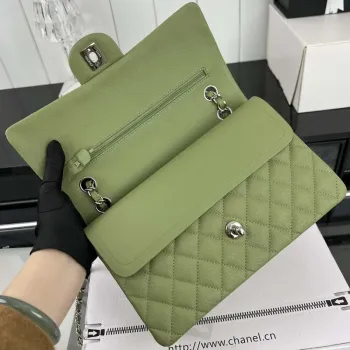 Chanel A01112 Flap Classic 11.12 Handbag Grained Calfskin & Silver Tone Metal Green