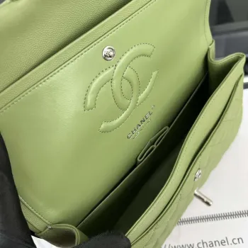 Chanel A01112 Flap Classic 11.12 Handbag Grained Calfskin & Silver Tone Metal Green