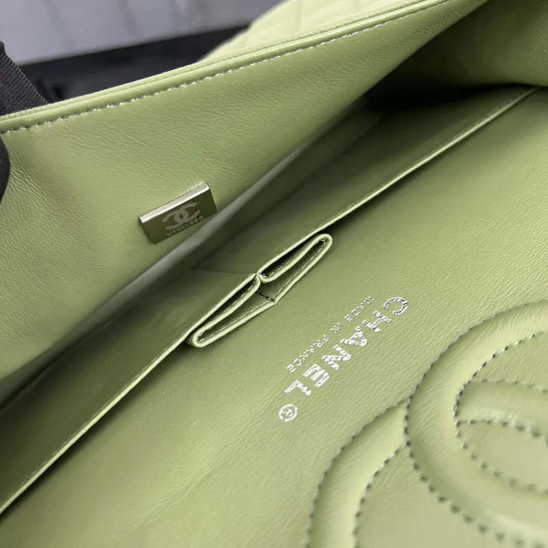 Chanel A01112 Flap Classic 11.12 Handbag Grained Calfskin & Silver Tone Metal Green