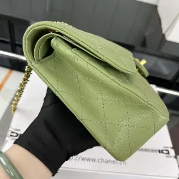 Chanel A01112 Flap Classic 11.12 Handbag Grained Calfskin & Gold Tone Metal Green
