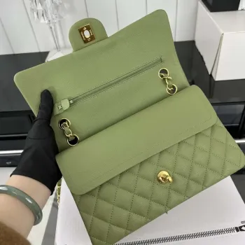 Chanel A01112 Flap Classic 11.12 Handbag Grained Calfskin & Gold Tone Metal Green