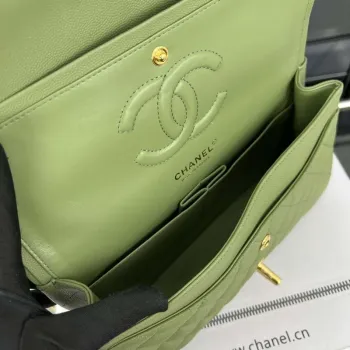 Chanel A01112 Flap Classic 11.12 Handbag Grained Calfskin & Gold Tone Metal Green