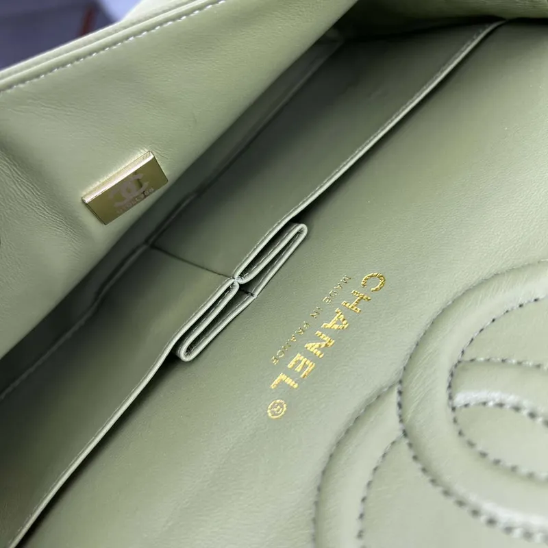 Chanel A01112 Flap Classic 11.12 Handbag Grained Calfskin & Gold Tone Metal Green