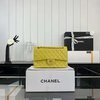 Chanel A01112 Flap Classic 11.12 Handbag Grained Calfskin & Gold Tone Metal Yellow