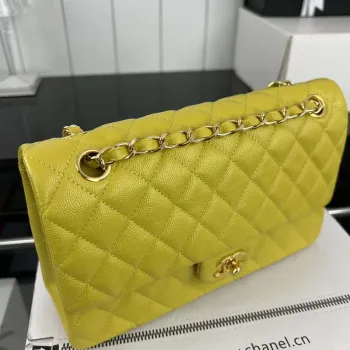 Chanel A01112 Flap Classic 11.12 Handbag Grained Calfskin & Gold Tone Metal Yellow