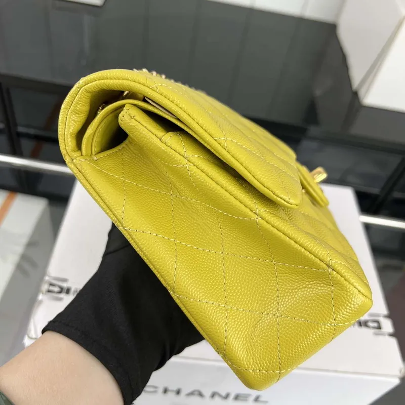 Chanel A01112 Flap Classic 11.12 Handbag Grained Calfskin & Gold Tone Metal Yellow