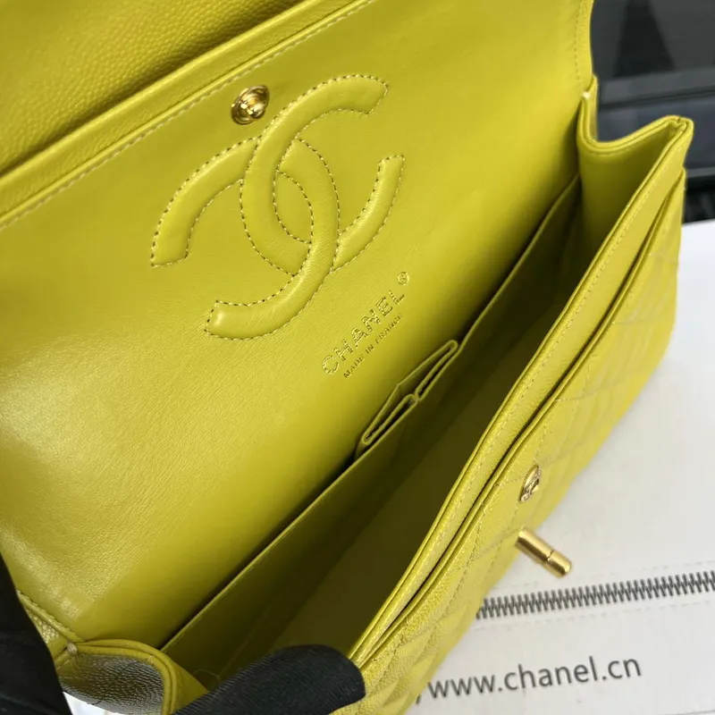 Chanel A01112 Flap Classic 11.12 Handbag Grained Calfskin & Gold Tone Metal Yellow