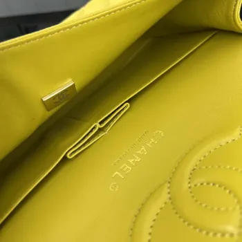 Chanel A01112 Flap Classic 11.12 Handbag Grained Calfskin & Gold Tone Metal Yellow