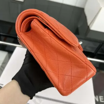 Chanel A01112 Flap Classic 11.12 Handbag Grained Calfskin & Silver Tone Metal Orange