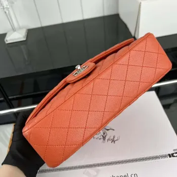 Chanel A01112 Flap Classic 11.12 Handbag Grained Calfskin & Silver Tone Metal Orange