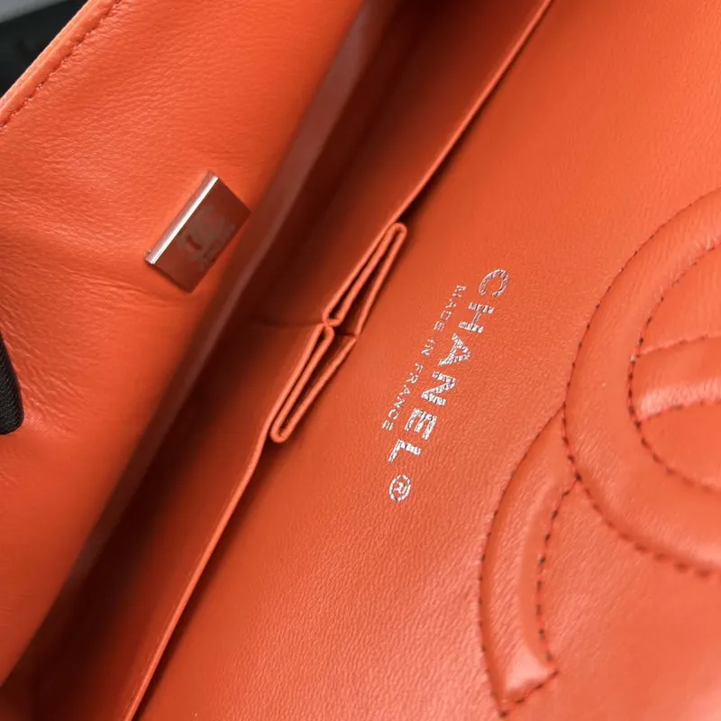 Chanel A01112 Flap Classic 11.12 Handbag Grained Calfskin & Silver Tone Metal Orange