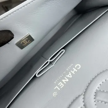 Chanel A01112 Flap Classic 11.12 Handbag Grained Calfskin & Silver Tone Metal Baby Blue