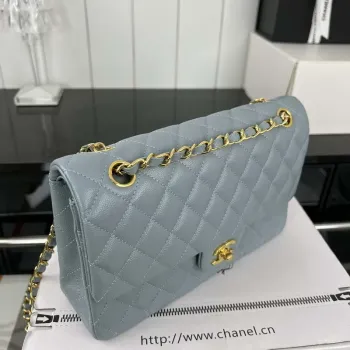 Chanel A01112 Flap Classic 11.12 Handbag Grained Calfskin & Gold Tone Metal Baby Blue